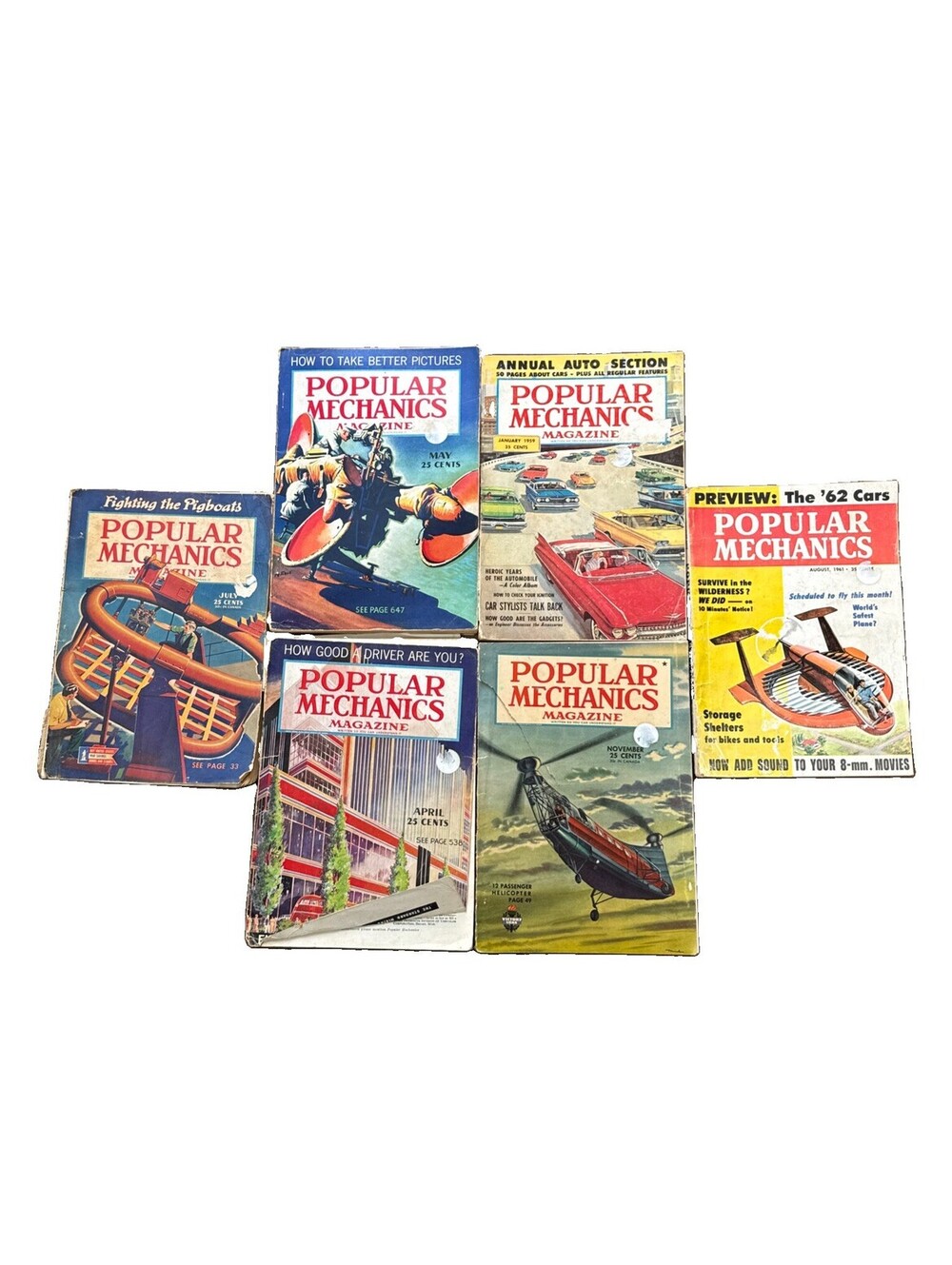 Popular Mechanics Magazine Lot Of 6 Damaged Copies Read Description For All Info